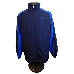 Nike Track‎ Jacket Mens M Lined Full Zip Blue  Embroidered Drawstring Waist